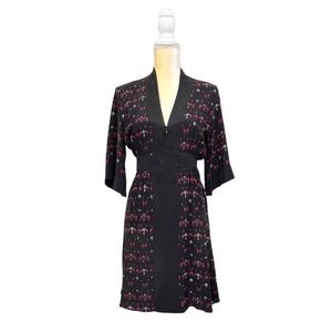 Geren Ford Silk Dress Giraffe Print Size Small Kimono Black Red White EUC